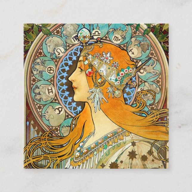 Alphonse Mucha Art nouveau Zodiac Tilläggskort (Framsida)