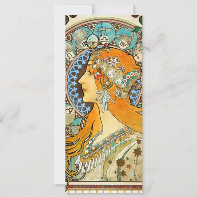 Alphonse Mucha Art Nouveau Zodiak Inbjudningar (Framsida)