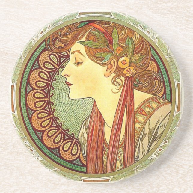 Alphonse Mucha art nouveaukustfartyg Underlägg (Framsidan)