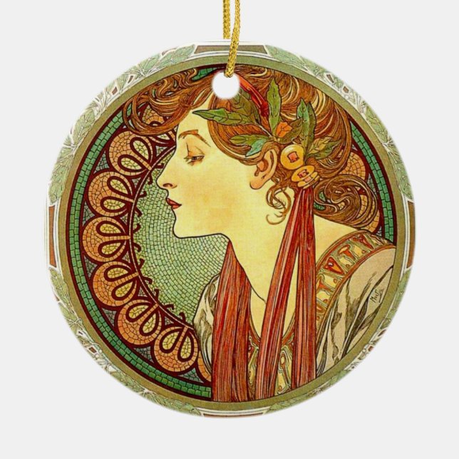 Alphonse Mucha art nouveauprydnad Julgransprydnad Keramik (Framsidan)