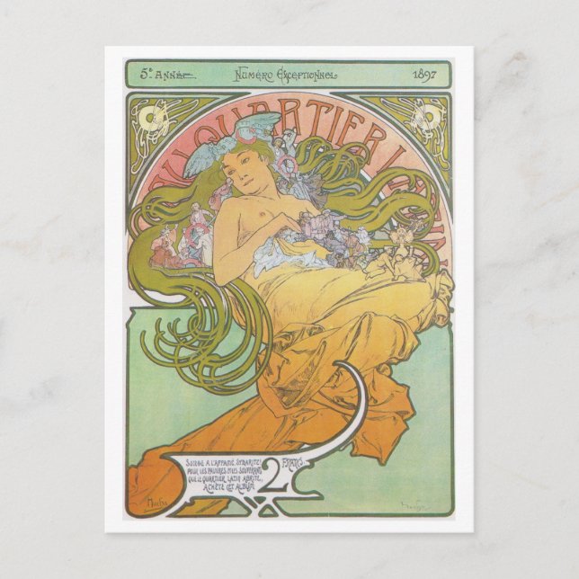 Alphonse Mucha - Au Quartier Latin Postcard Vykort (Framsida)