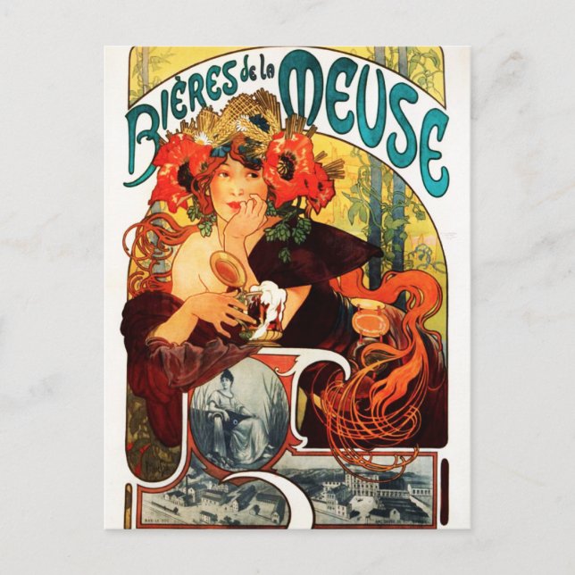 Alphonse Mucha Beer of the Muse Postcard Vykort (Framsida)