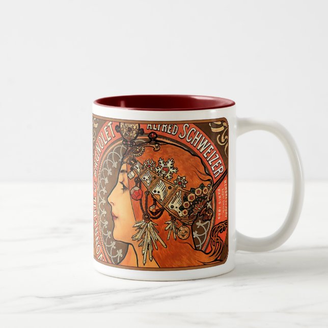 Alphonse Mucha BeVacker Art nouveau Dam Mugg/Kopp Två-Tonad Mugg (Höger)