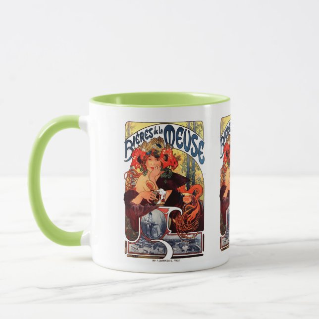 Alphonse Mucha , Bières de la Meuse , 1897 Mugg (Vänster)