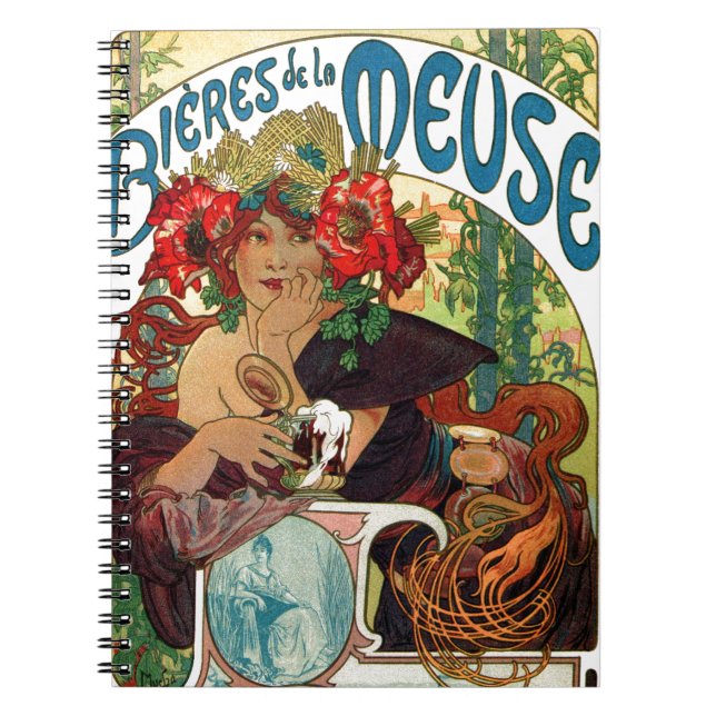 Alphonse Mucha Bieres De La Meuse Anteckningsbok Med Spiral (Framsidan)