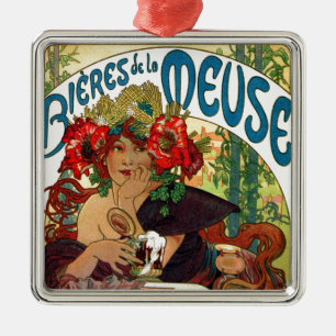 Alphonse Mucha Bieres De La Meuse Julgransprydnad Metall
