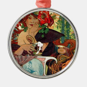 Alphonse Mucha Bieres De La Meuse Julgransprydnad Metall
