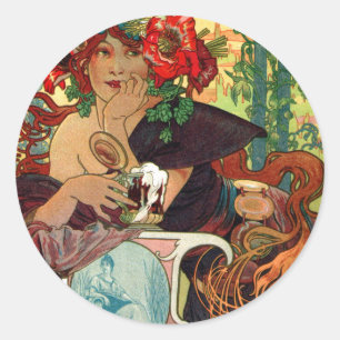 Alphonse Mucha Bieres De La Meuse Runt Klistermärke