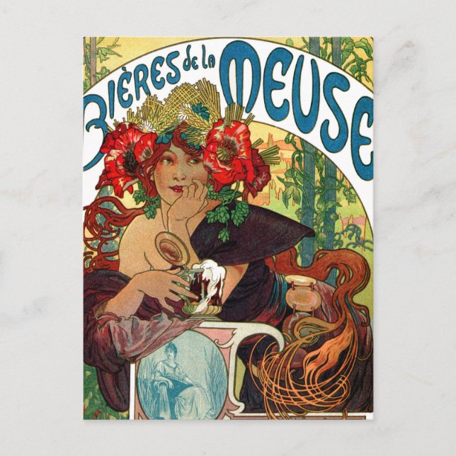 Alphonse Mucha Bieres De La Meuse Vykort (Framsida)