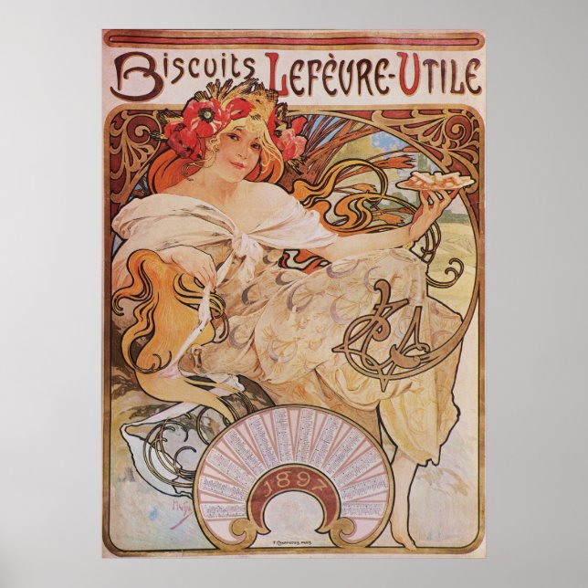 Alphonse Mucha. Biscuits Lefevre-Utile, 1896 Poster (Framsidan)