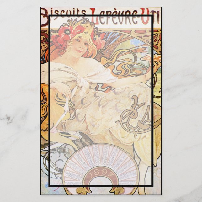 Alphonse Mucha Biscuits Lefevre-Utile Brevpapper (Framsida)