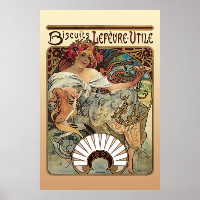 Alphonse Mucha Biscuits Lefevre Utile Poster (Framsidan)