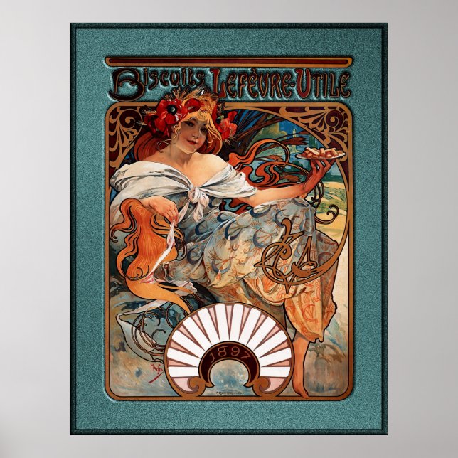Alphonse Mucha Biscuits Lefevre-Utile Speckled Frm Poster (Framsidan)