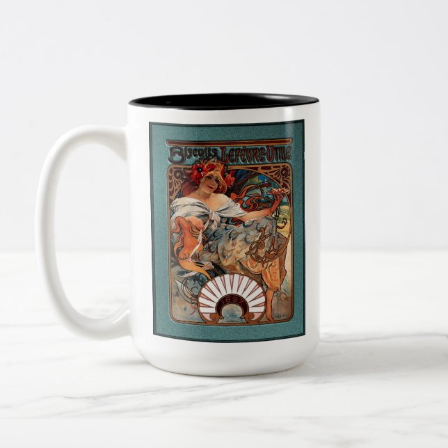 Alphonse Mucha Biscuits Lefevre-Utile Speckled Frm Två-Tonad Mugg (Vänster)