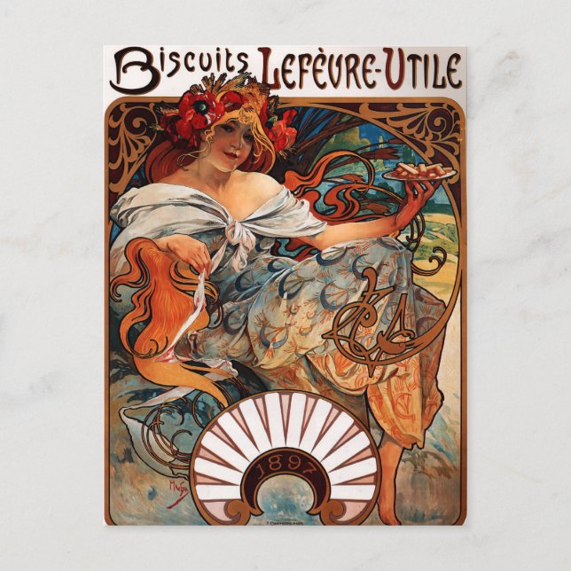 Alphonse Mucha Biscuits Lefevre Utile-vykort Vykort (Framsida)