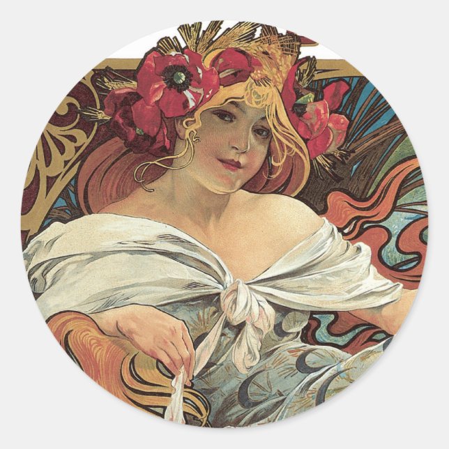 Alphonse Mucha "Biscuits" Stickers Runt Klistermärke (Framsida)