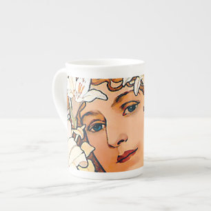 Alphonse Mucha - Blomma - Retro Art Nouveau Benporslin Mugg