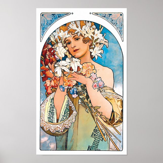 Alphonse Mucha - Blomma - Retro Art Nouveau Poster (Framsidan)