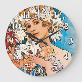 Alphonse Mucha - Blomma - Retro Art Nouveau Stor Klocka