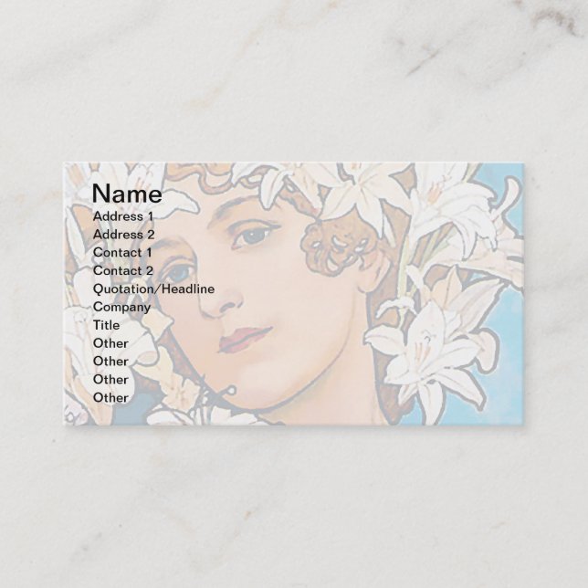 Alphonse Mucha - Blomma - Retro Art Nouveau Visitkort (Framsida)