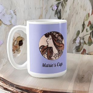 Alphonse Mucha Blommigt Art nouveau Woman Violet Kaffemugg