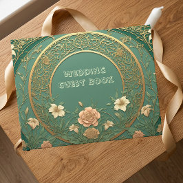 Alphonse Mucha Blommor Vintage Sälggrön Bröllop Gästböcker