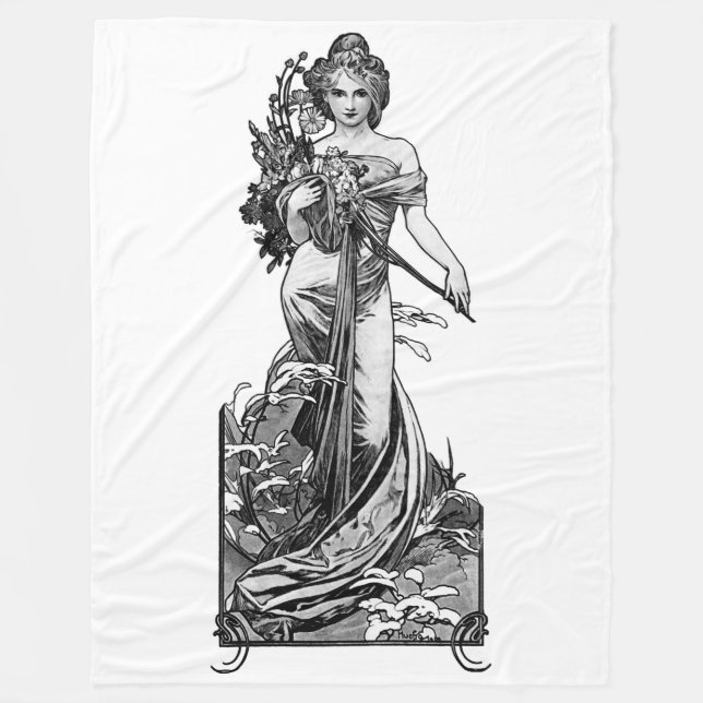 Alphonse Mucha Broken Blommar Fleecefilt (Framsidan)