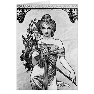 Alphonse Mucha Broken Blommar Hälsningskort