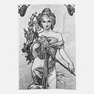 Alphonse Mucha Broken Blommar Kökshandduk