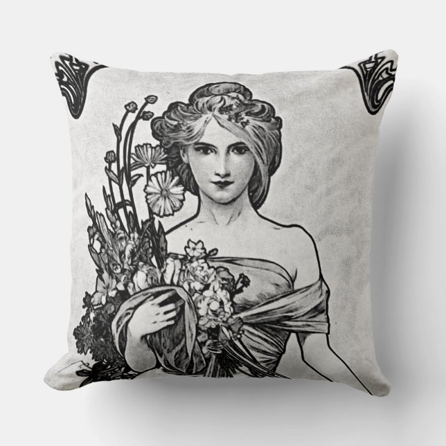 Alphonse Mucha Broken Blommar Kudde (Framsida)