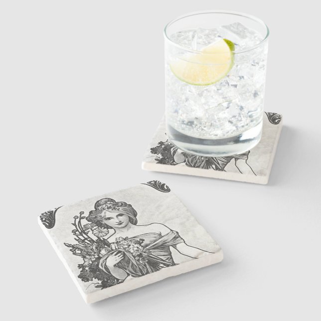 Alphonse Mucha Broken Blommar Underlägg Sten (Sidan)