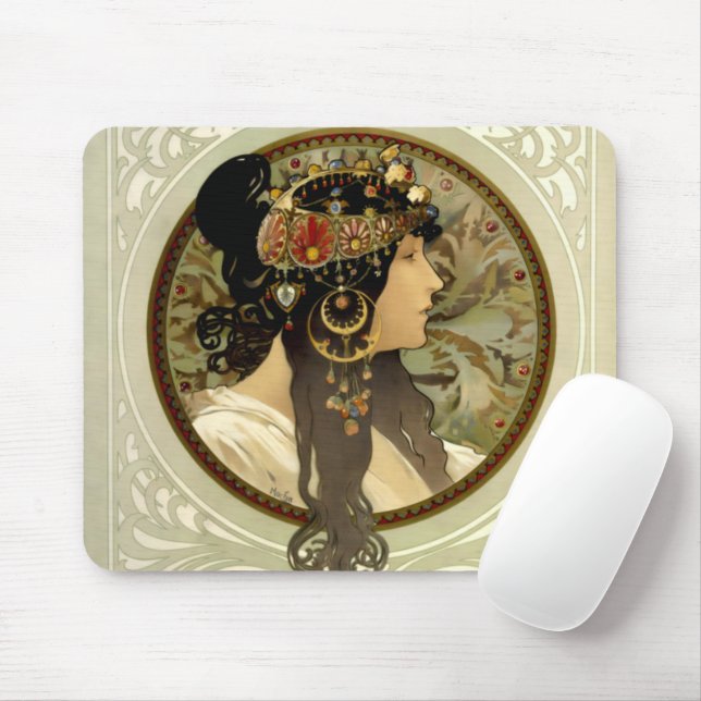 Alphonse Mucha - Bysantinchefer Brunette Musmatta (Med mus)