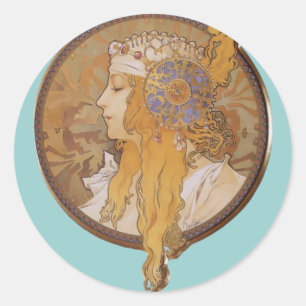 Alphonse Mucha ~ Byzantine Head: Blonde Runt Klistermärke