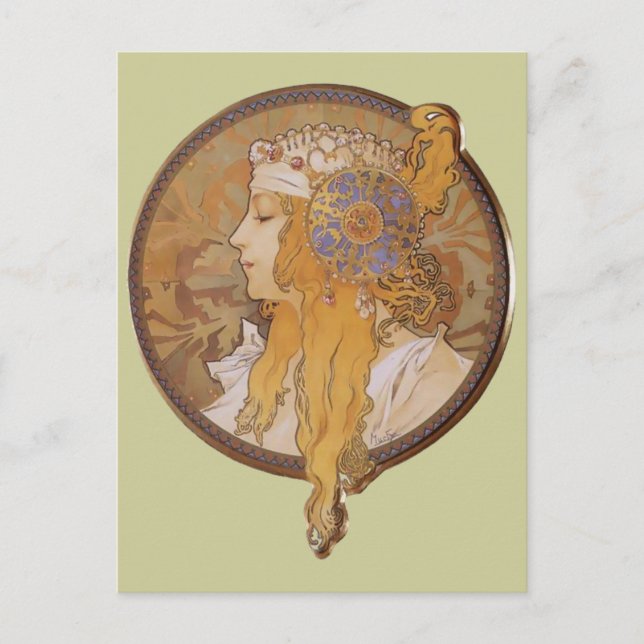 Alphonse Mucha ~ Byzantine Head: Blonde Vykort (Framsida)