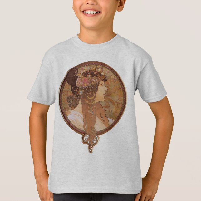 Alphonse Mucha Byzantine Head, Brunette Tee (Framsida)