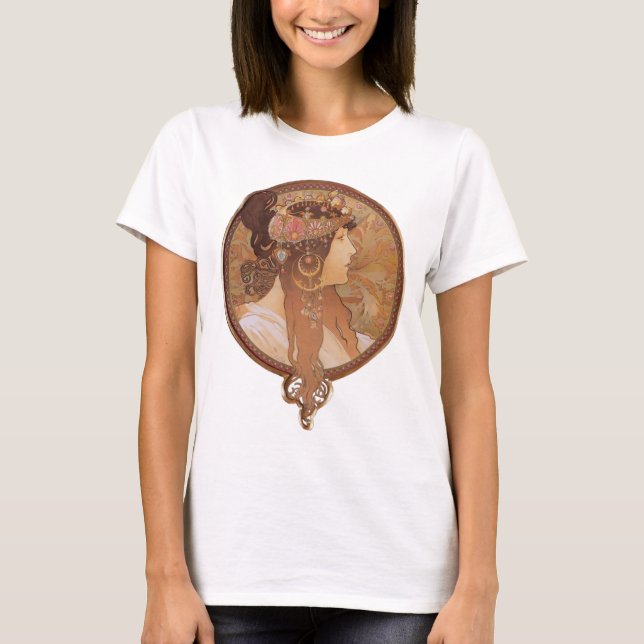 Alphonse Mucha Byzantinehuvud, brunetten T Shirt (Framsida)