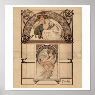 Alphonse Mucha - Calendar of cherry blommar SÄLLSY Poster