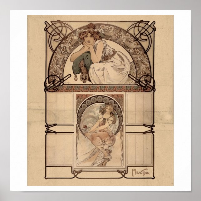 Alphonse Mucha - Calendar of cherry blommar SÄLLSY Poster (Framsidan)
