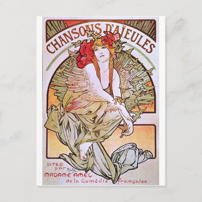Alphonse Mucha. Chansons D 'Aieules, 1898 Vykort (Framsida)