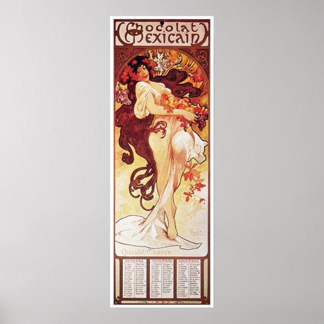 Alphonse Mucha, Chocolat Mexicain 1896 Poster (Framsidan)