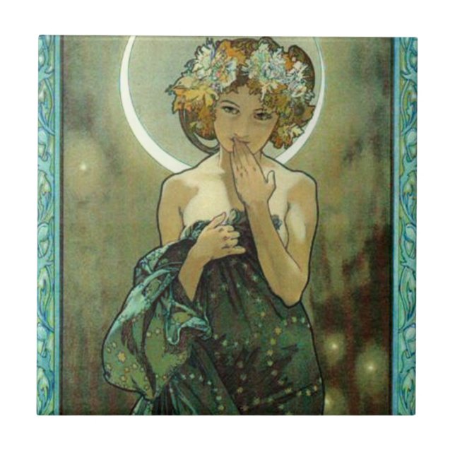 Alphonse Mucha Clair De Lune Belägga med tegel Kakelplatta (Framsidan)