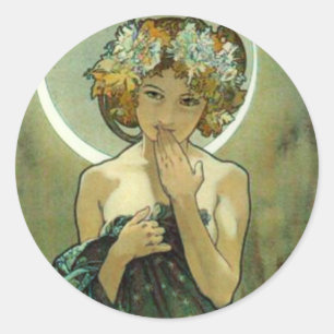 Alphonse Mucha Clair De Lune Stickers Runt Klistermärke