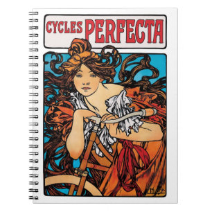 Alphonse Mucha - Cycles Perfecta Retro Art Nouveau Anteckningsbok Med Spiral