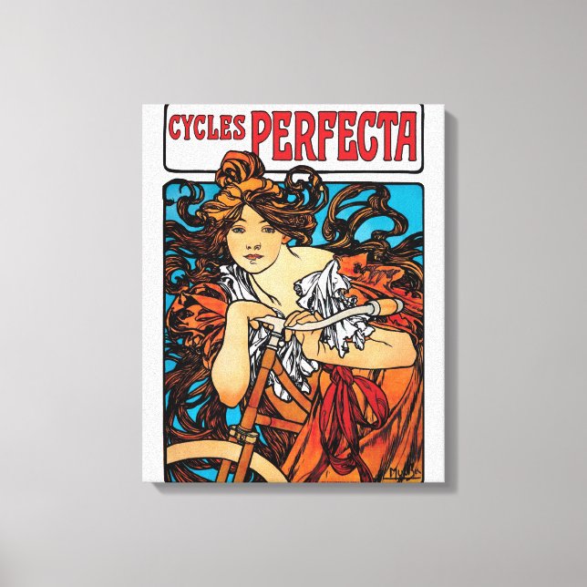 Alphonse Mucha - Cycles Perfecta Retro Art Nouveau Canvastryck (Framsida)