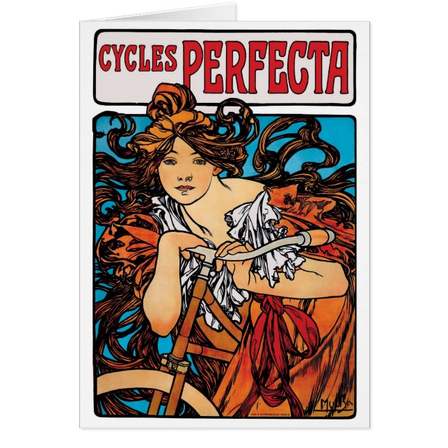 Alphonse Mucha - Cycles Perfecta Retro Art nouveau Hälsningskort (Framsidan)