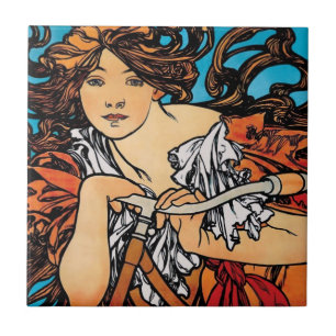 Alphonse Mucha - Cycles Perfecta Retro Art Nouveau Kakelplatta