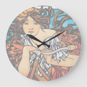 Alphonse Mucha - Cycles Perfecta Retro Art Nouveau Stor Klocka
