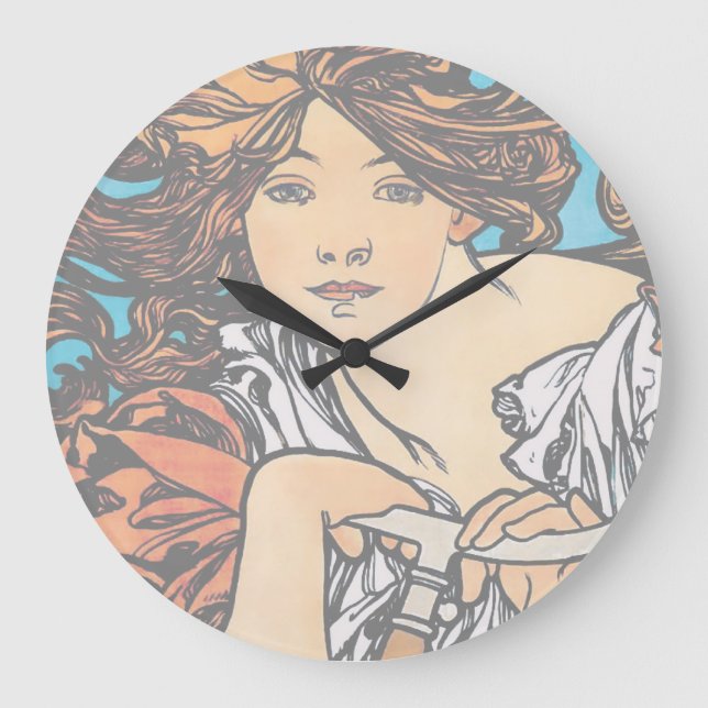Alphonse Mucha - Cycles Perfecta Retro Art Nouveau Stor Klocka (Framsida)
