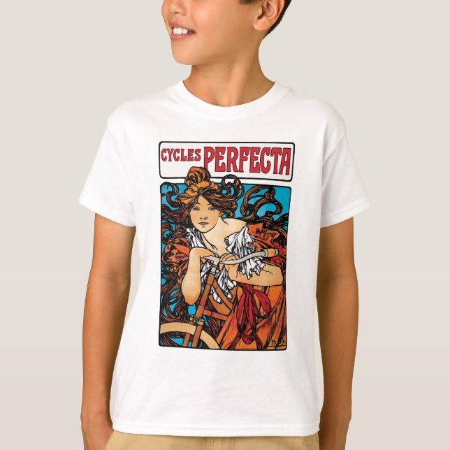Alphonse Mucha - Cycles Perfecta Retro Art nouveau T Shirt (Framsida)