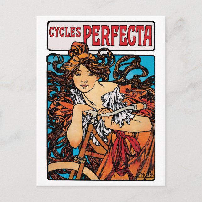 Alphonse Mucha - Cycles Perfecta Retro Art nouveau Vykort (Framsida)